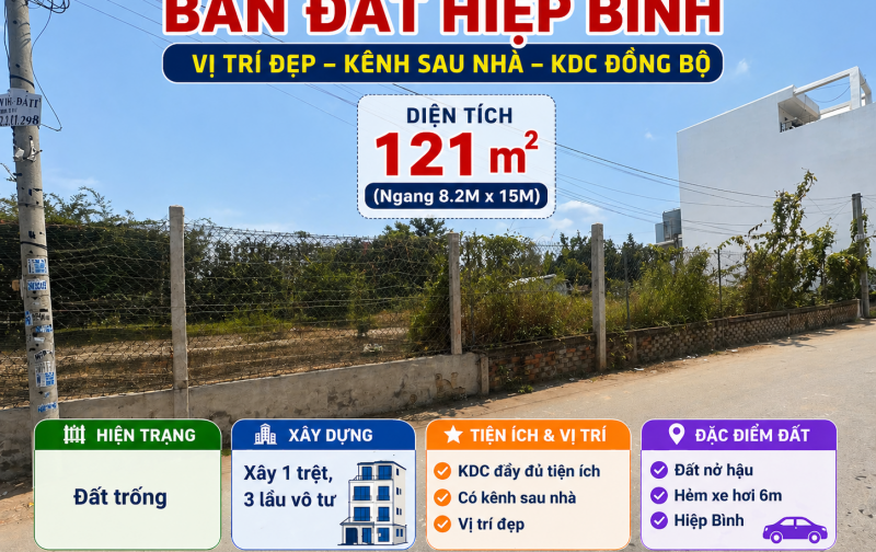 HIỆP BÌNH - 121m2 TRÒN 6 tỷ - Ngang 8.2m siêu hiếm - hẻm xe hơi Hiệp Bình